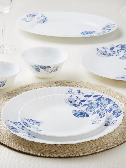 

Larah by BOROSIL White & Blue Pieces Floral Printed Opalware Glossy Dinner Set