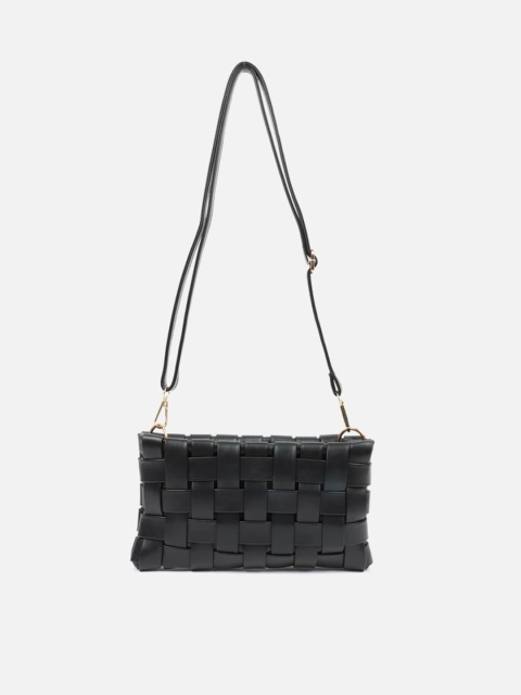 

Carlton London Black Textured Structured Sling Bag with Bow Detail