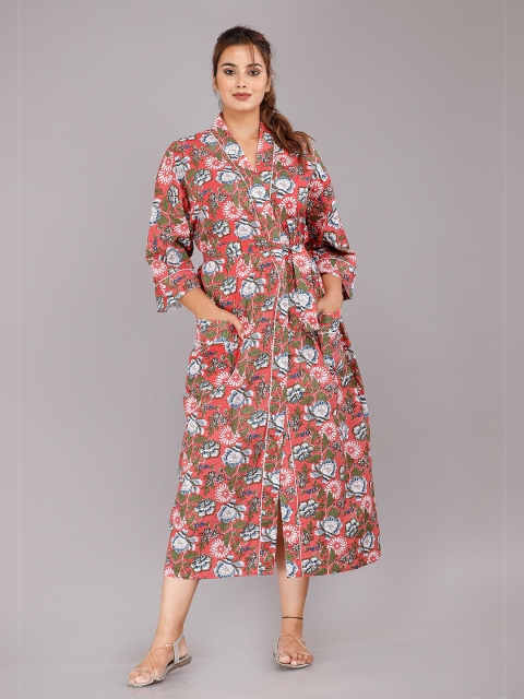 

SHOOLIN Red Printed Maxi Cotton Nightdress