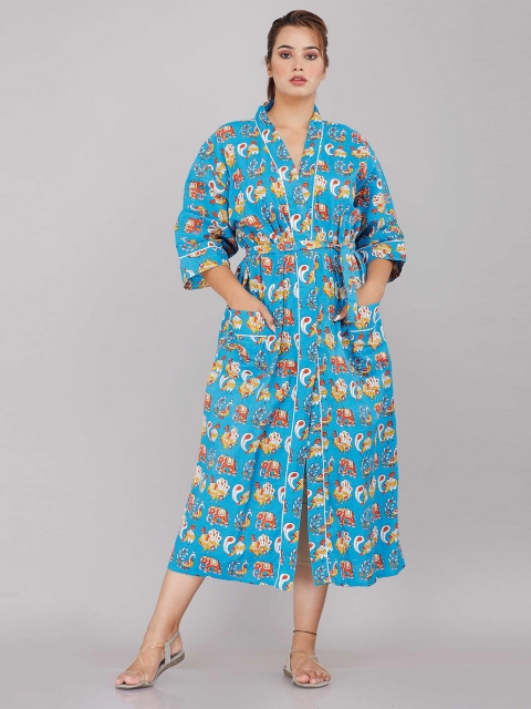 

SHOOLIN Blue Printed Maxi Wrap Nightdress