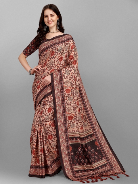 

Fashion Basket Beige & Brown Ethnic Motifs Silk Blend Saree