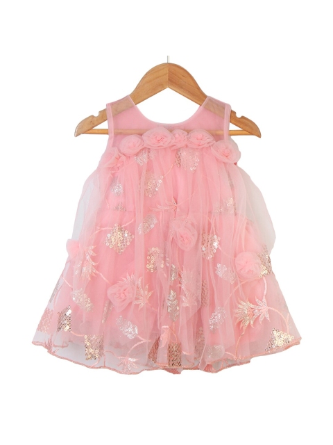 

Enfance Pink Floral Net A-Line Midi Dress