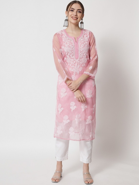 

PARAMOUNT CHIKAN Women Pink Hand Embroidered Chikankari Kurta