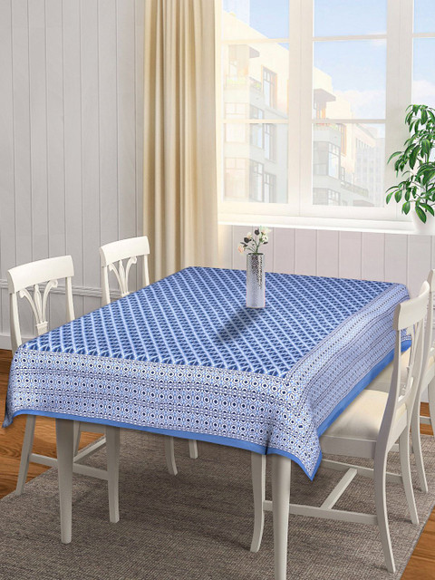 

INDHOME LIFE Floral Printed 144 TC Pure Cotton Table Covers, Blue