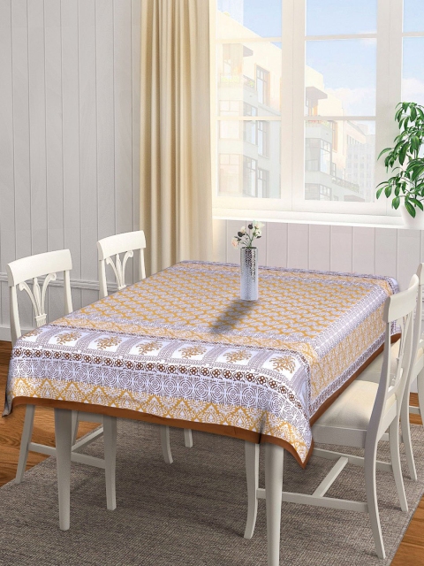 

INDHOME LIFE Beige & Yellow Floral Printed 144 TC Pure Cotton 6 Seater Table Covers
