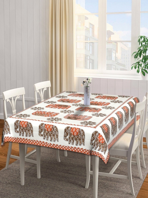 

INDHOME LIFE White & Brown Printed 144 TC Cotton Rectangle Table Covers