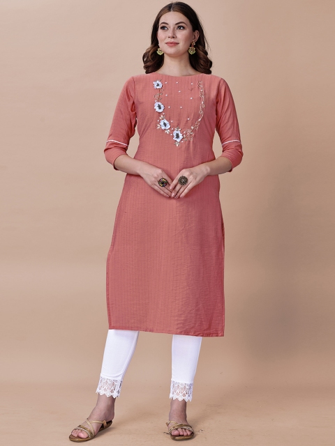 

Fashion FRICKS Women Pink Pure Cotton Kurti with Trousers