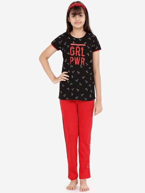 

Charak Girls Black & Red Printed Cotton Night suit