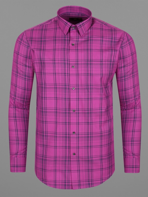 

FRENCH CROWN Men Pink Standard Checked Pure Cotton Casual Shirt