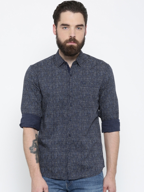 

Lee Men Navy Slim Fit Printed Casual Shirt, Navy blue