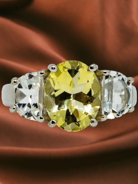 

HIFLYER JEWELS Rhodium-Plated Silver-Toned Green Gemstone Studded Finger Rings
