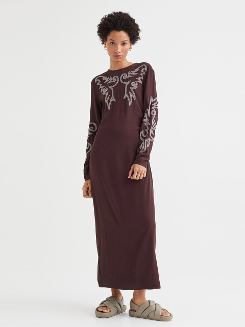 

H&M Women Brown Dress with Embroidery