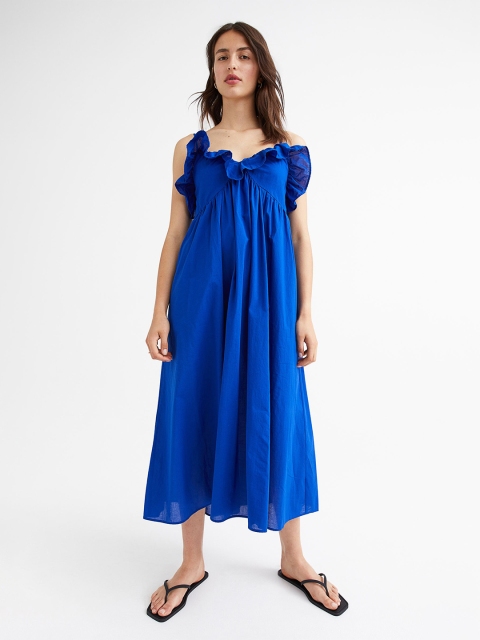 

H&M Women Blue Flounce-Trimmed Dress