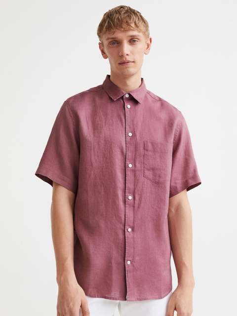 

H&M Men Pink Regular Fit Short-Sleeved Linen Shirt