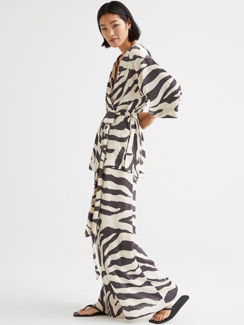 

H&M Women White & Black Printed Wide Trousers
