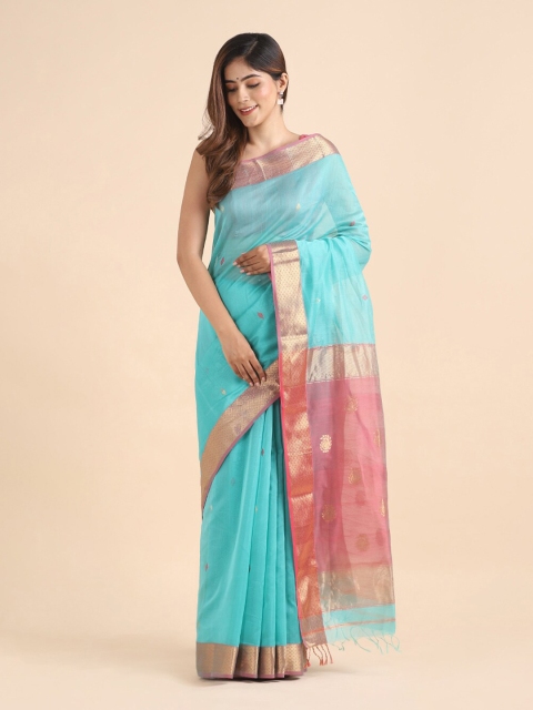 

Taneira Blue & Gold-Toned Paisley Zari Silk Cotton Maheshwari Saree