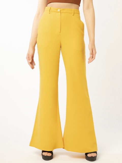 

enzeo Women Yellow Relaxed Straight Leg Flared High-Rise Trousers
