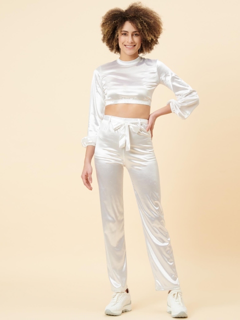 

enzeo Women White Relaxed High-Rise Trousers