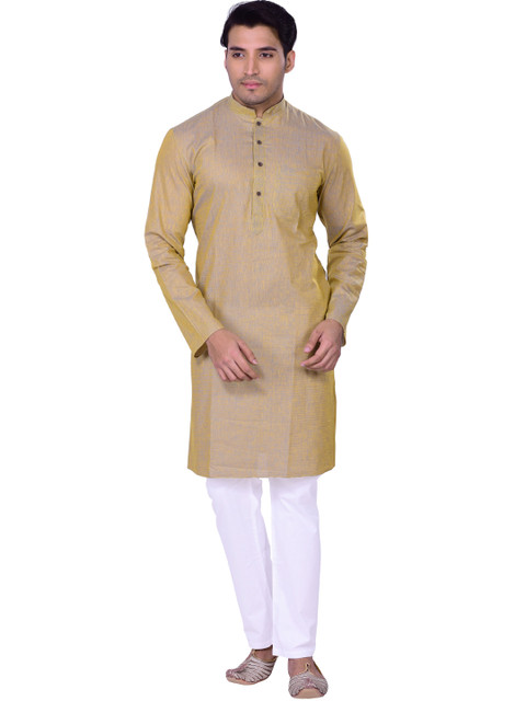 

Manyavar Men Yellow & Green Solid Straight Kurta