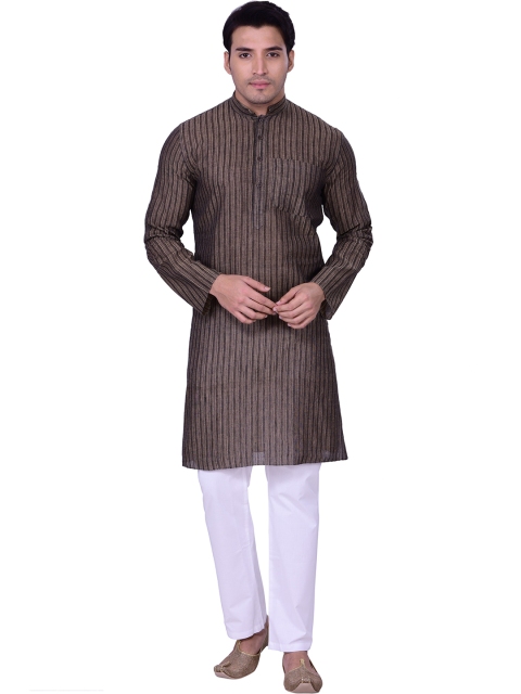 

Manyavar Men Brown Striped Straight Kurta