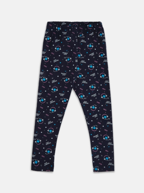 

Pantaloons Junior Girls Navy Blue & White Printed Ankle-Length Cotton Leggings