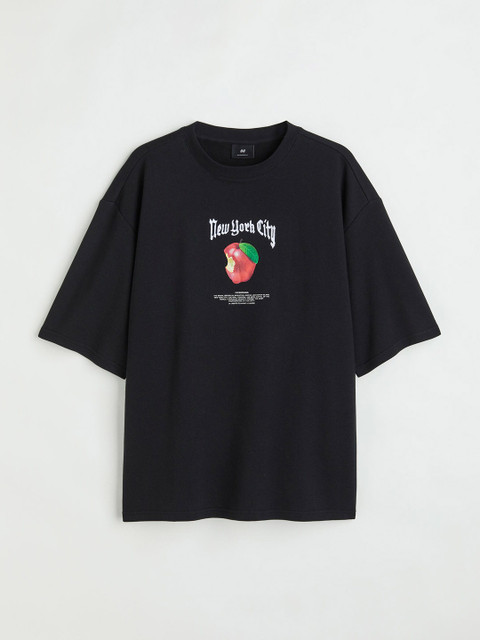 

H&M Men Black Oversized Fit Cotton T-shirt