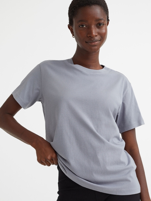 

H&M Women Grey Cotton T-shirt