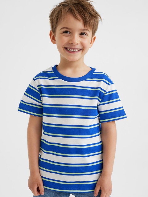 

H&M Boys Blue & White Striped Cotton T-shirt