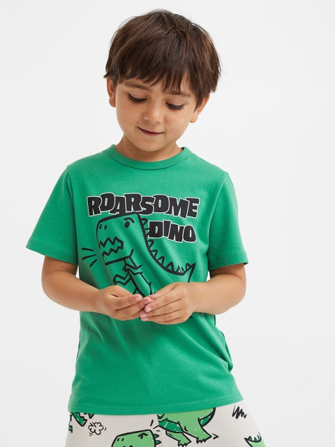 

H&M Boys Green Printed Cotton T-shirt