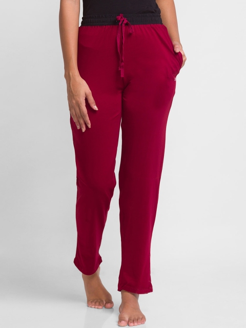 

XIN Women's Maroon Solid Pure Cotton Relaxed-Fit Lounge Pants