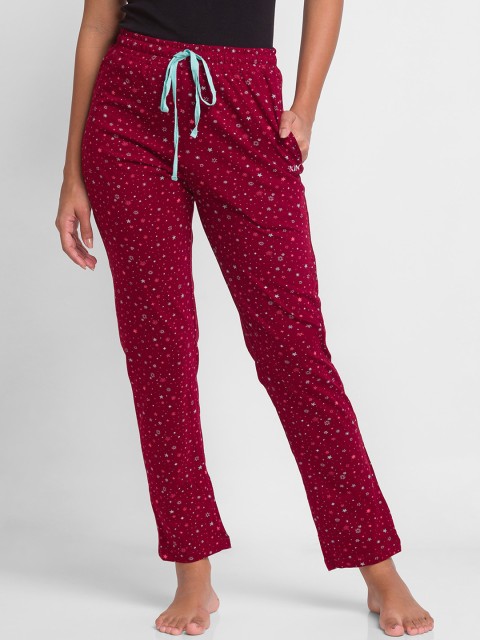 

XIN Women's Maroon & Blue Printed Pure Cotton Relaxed Fit Lounge Pants