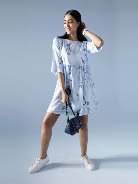 

IDK White Striped A-Line Dress