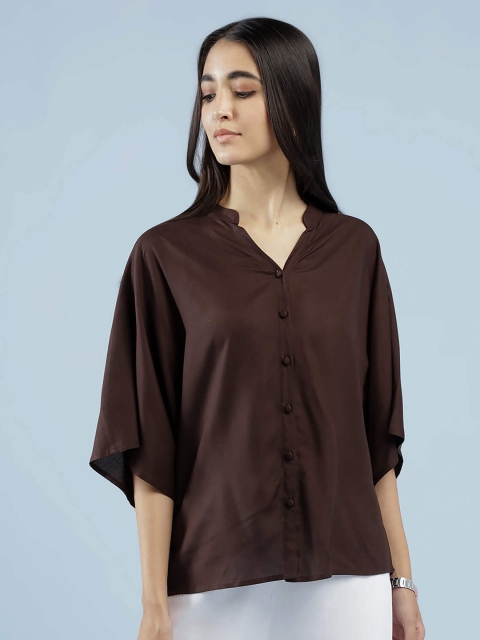 

IDK Brown Loose fit Blouson Kimono Sleeves Top