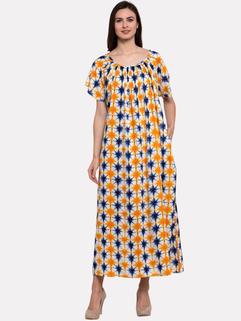 

PATRORNA Plus size Orange Printed Maxi Nightdress
