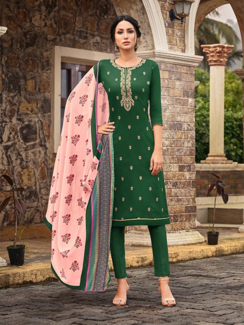 

mf Women Green & Pink Embroidered Unstitched Dress Material