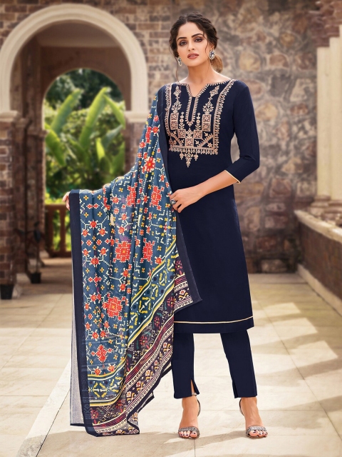 

mf Blue Embroidered Unstitched Dress Material