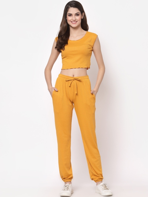

ASEELO Women Mustard Crop Top with Lounge Pants Tracksuit