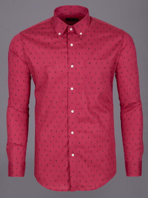 

FRENCH CROWN Men Red Standard Regular Fit Printed Formal Shirt