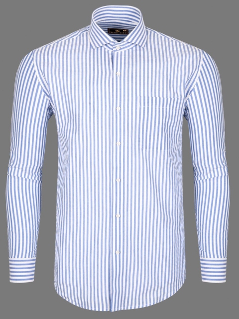 

FRENCH CROWN Men Blue Standard Striped Formal Shirt