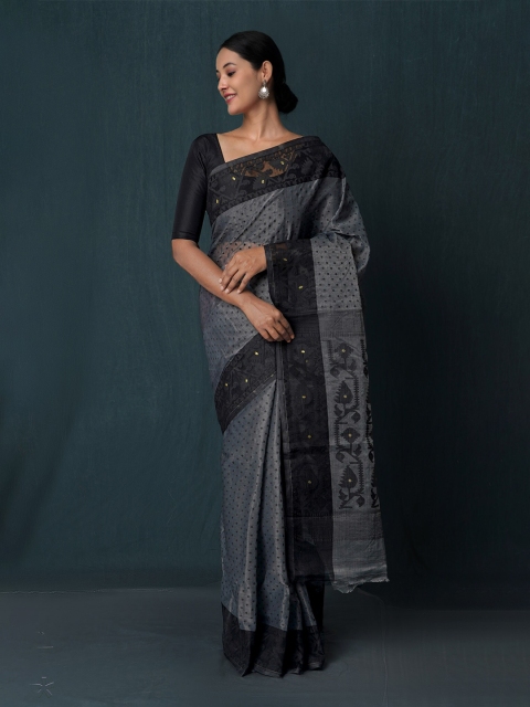 

Unnati Silks Grey Woven Design Pure Cotton Jamdani Saree