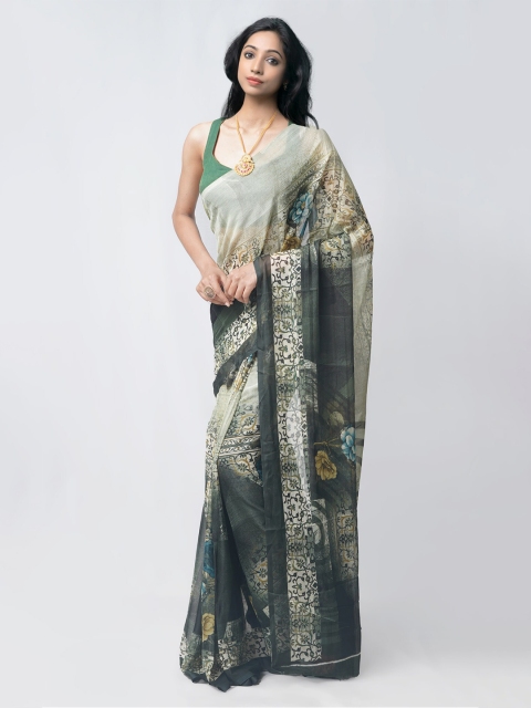 

Unnati Silks Green & Blue Ethnic Motifs Bhagalpuri Saree