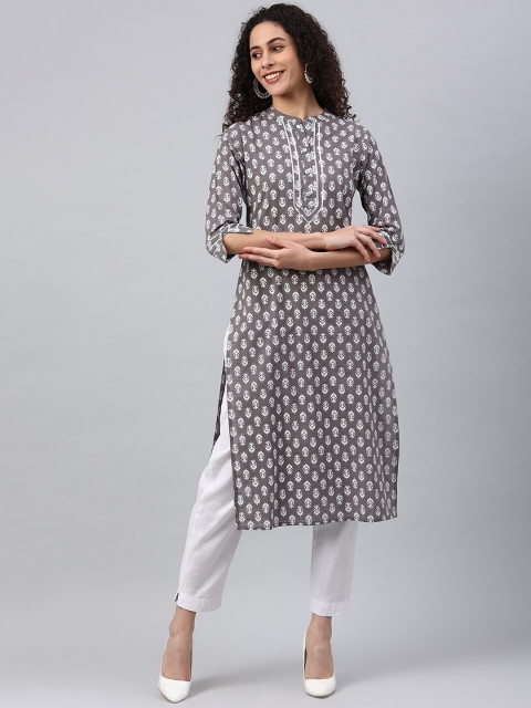 

Pikasha Women Grey Ethnic Motifs Printed Kurta