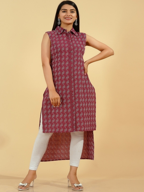 

Pikasha Women Burgundy Geometric Striped Thread Work Kurta