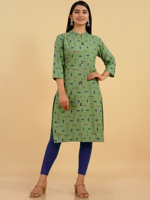 

Pikasha Women Green Geometric Printed straight Kurta