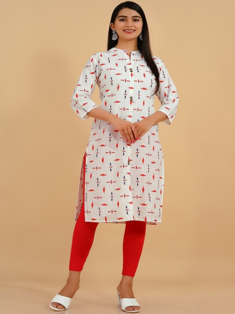 

Pikasha Women White & Red Geometric Thread Work Kurta