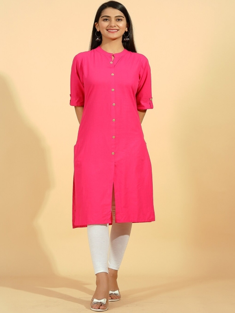 

Pikasha Women Pink Keyhole Neck Extended Sleeves Kurta