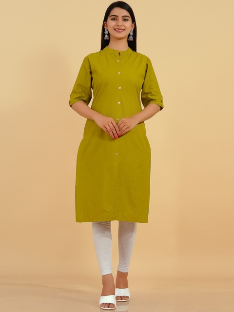 

Pikasha Women Green Cotton Straight Kurta