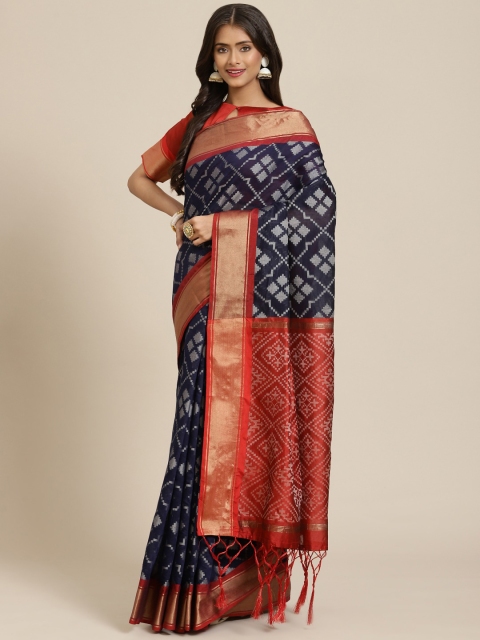 

MASSTANI BY INDDUS Navy Blue & Red Zari Banarasi Saree