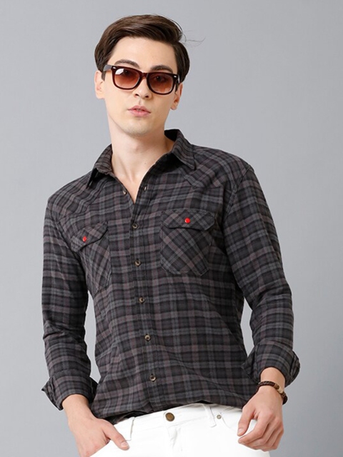 

YOVISH Men Brown Smart Slim Fit Tartan Checks Checked Casual Shirt