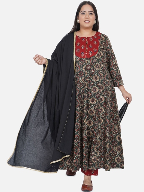 

Fabnest Curve Women Rust Ethnic Motifs Printed High Slit Pure Cotton Kurta with Palazzos & With Dupatta